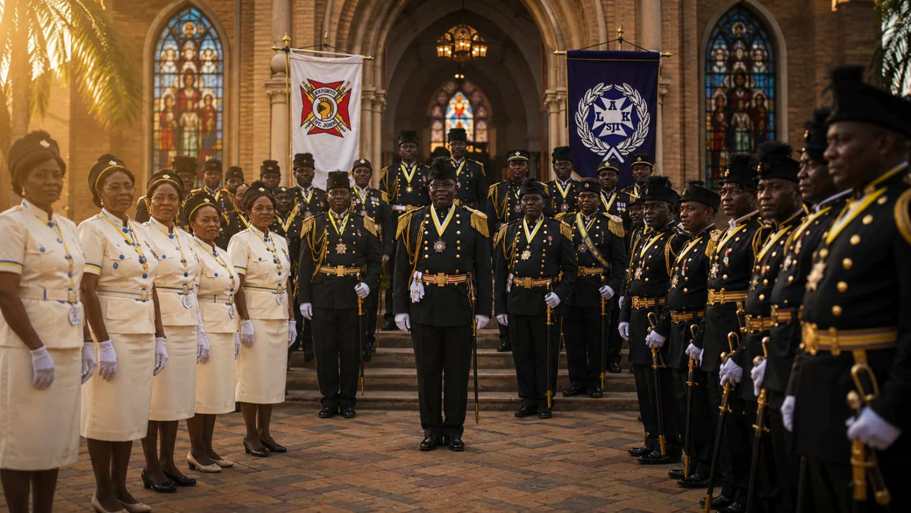 Illustration d’une assemblée de membres devant une église